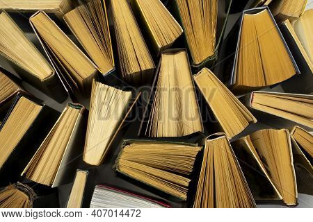 Book Background. Old Books In The Library. Bookshelf Shop. Knowledge Publications, Literature. Booki