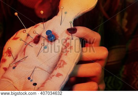 Voodoo Witch Spelling Fetish Doll Practicing Magic Ritual