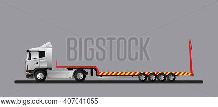 An Image Of A Modern European Truck With A Low Loader Semi-trailer. Flat Style Line Art Illustration