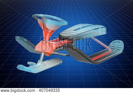 Visualization 3d Cad Model Of Snow Slider, Blueprint. 3d Rendering