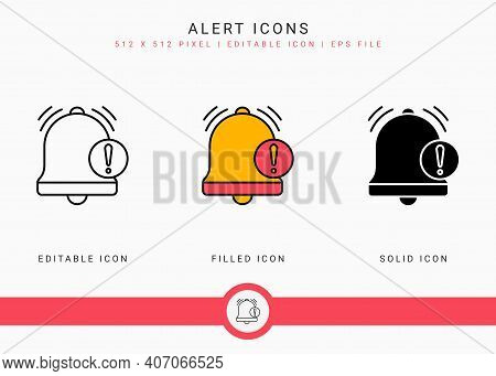 Alert Icons Set Vector Illustration With Solid Icon Line Style. Exclamation Mark Caution Concept. Ed