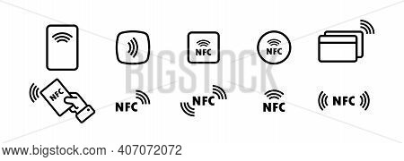 Nfc Icon Set. Contactless Payment Icon. Wireless Pay. Credit Card. Vector Eps 10. Isolated On White 
