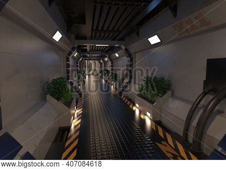 3D Rendering Science Fiction Corridor