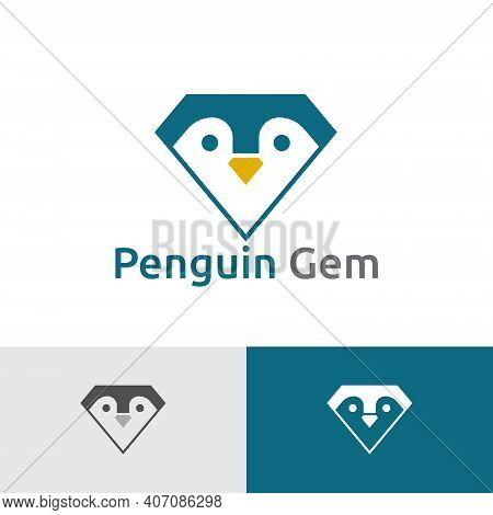 Cute Penguin Gem Diamond Jewelry Logo Template