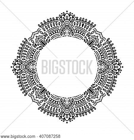 Graphic Round Frame Mandala Abstract Isolated In White Background..boho Indian Shape.ethnic Oriental
