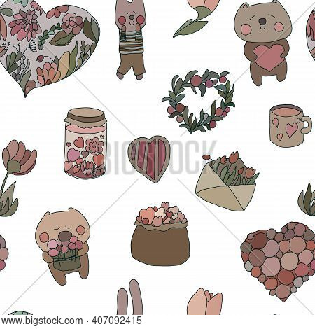 Vector Valentinas Day Pattern Hear Bear Bank