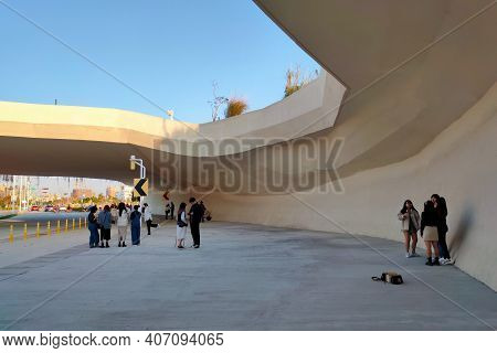 Taichung City, Taiwan - Feb 06, 2020 : Tourists Taking Pictures At Taichung Central Park. Xitun Dist