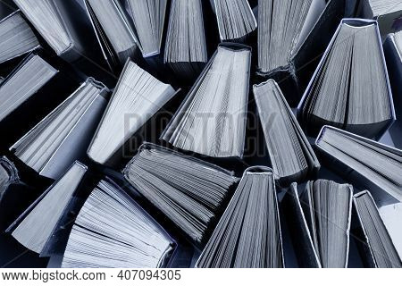Book Background. Old Books In The Library. Bookshelf Shop. Knowledge, Publications, Literature. Book