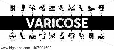 Varicose Veins Disease Minimal Infographic Web Banner Vector. Varicose Symptoms And Treatment, Legs 