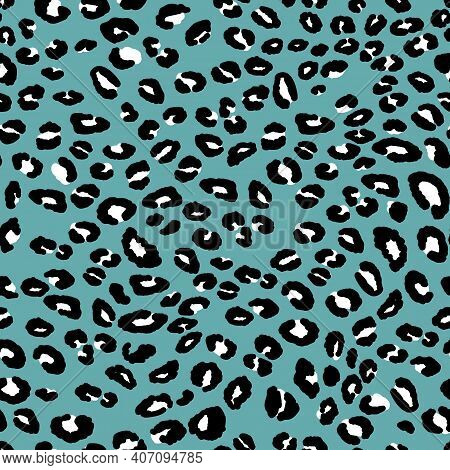 Abstract Modern Leopard Seamless Pattern. Animals Trendy Background. Blue And Black Decorative Vecto