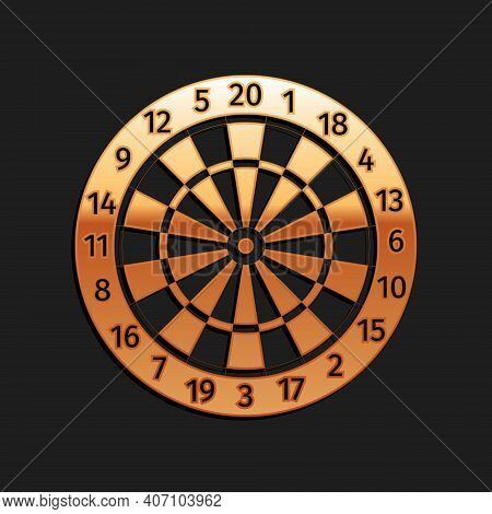 Gold Classic Darts Board With Twenty Black And White Sectors Icon Isolated On Black Background. Dart