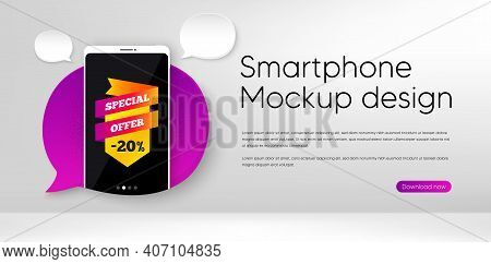 Special Offer Banner. Mobile Phone Vector Mockup. Discount Sticker Shape. Sale Coupon Bubble Icon. S