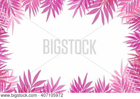 Floral Frame With Colorful Exotic Branches On White Background. Ornate Border With Tropic Leaves. Ve