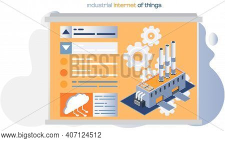 Industrial Internet Of Things, Production Plant Building Pipes. Industry Automation Factory With Man