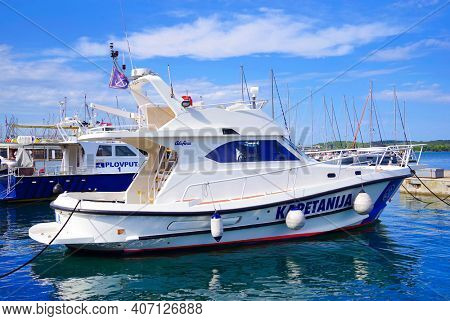 PULA, CROATIA - SEPTMBER 18, 2020: Summer viewof the adriatic sea harbour of Pula, Croatia, Europe