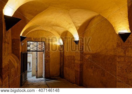 Lyon, France, February 6, 2021 : The Longue Traboule In Historic Center Of Lyon. Traboules Are A Typ