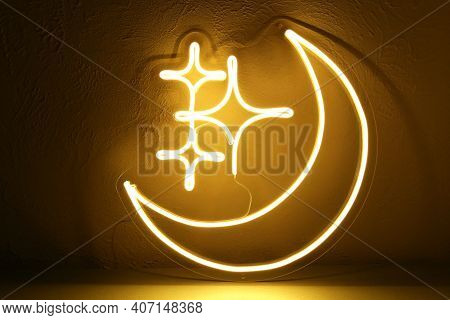 Neon Sign Moon And Stars. Trendy Style.  Neon Sign. Custom Neon. Home Decor. Good Night.