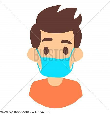 People Face With Mask Icon Isolated On White. Notice Safety Sign. Guy Wearing Protective Mask. Rules