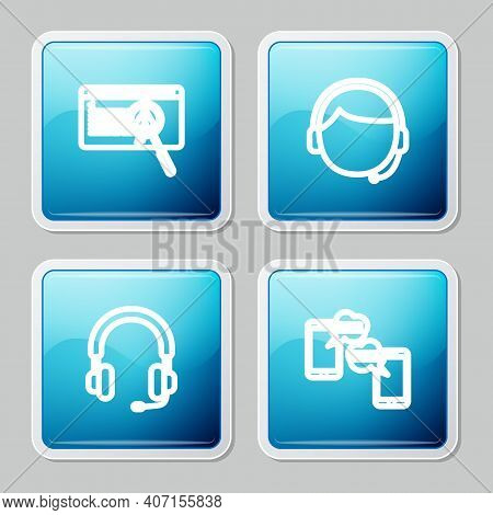 Set Line System Bug Concept, Man With A Headset, Headphones And Chat Messages Mobile Icon. Vector