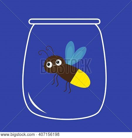 Firefly Jar. Beetle Bug. Insect Animal. Cartoon Kawaii Funny Smiling Baby Character. Brown Color. Sh