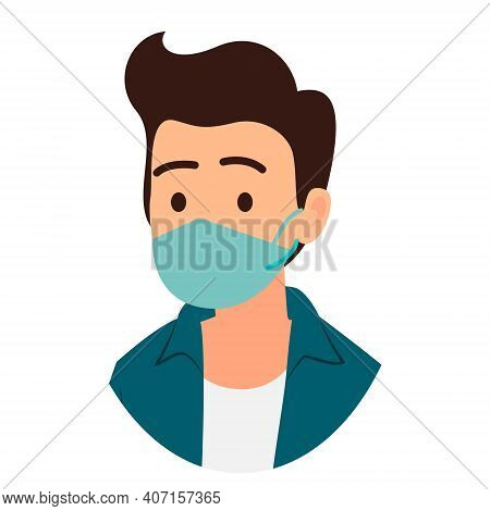 People Face With Mask Icon Isolated On White. Notice Safety Sign. Guy Wearing Protective Mask. Rules