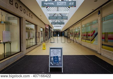 Chester; Uk: Jan 29, 2021: The Eastgate Street Entrance To The Grosvenor Shopping Centre Which Is Te
