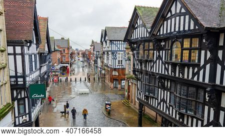 Chester; Uk: Jan 29, 2021: A General View In The Shopping District Of Chester Seen On A January Frid