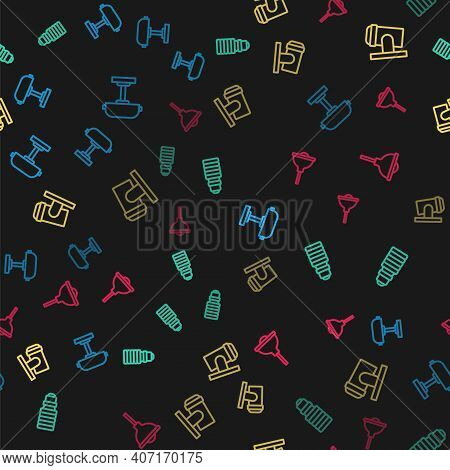 Set Line Table Lamp, Led Light Bulb, Led Track Lights And Lamps And Lamp Hanging On Seamless Pattern