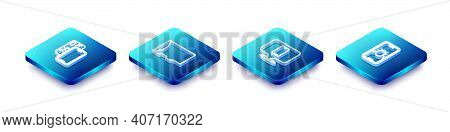 Set Isometric Line Mobile With Broken Screen, Micro Sd Memory Card, Phone Repair Service And System 