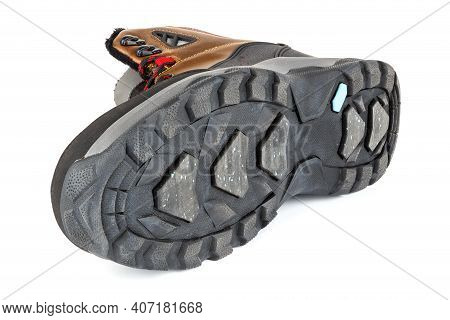 Brown Winter Warm Three Quarter Sneaker Or Boot Isolated On White Background, Laid On Side