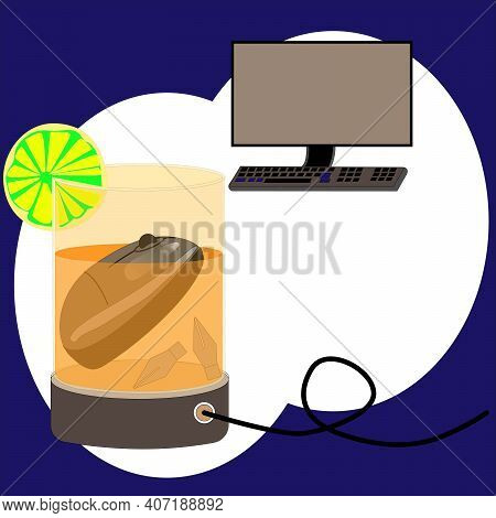 Monitor With Keyboard Electric Glass In It Mouse And Pens From The Pen