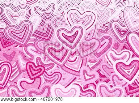 Valentines Day Greeting Card Template Or Background With Hearts And Line Ornament. Retro Fashion Hip