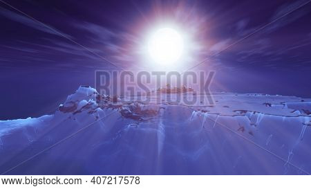 Ice Berg Night Full Moon, 3d Render Illustration