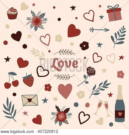 Valentine's Day Love Hand-drawn Object Illustrations Set