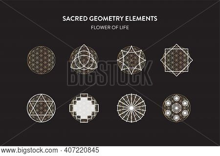 Sacred Geometry Elements, Flower Of Life Vector Set.
