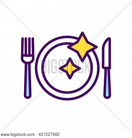 Table Setting Rgb Color Icon. Dinner Plate With Fork And Knife. Dining Etiquette. Hosting Dinner Par