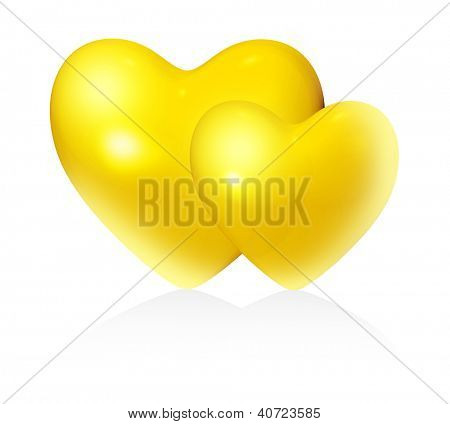 Cuori di coppia d'oro su sfondo bianco (isolato).