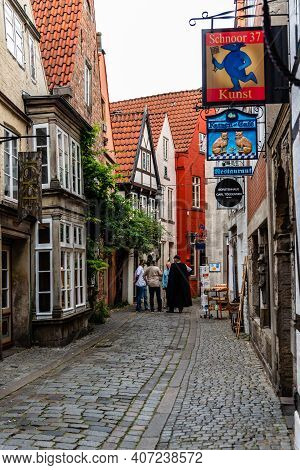 Bremen, Germany - August 5, 2019: Picturesque Street In Historic Schnoorviertel, A Neighbourhood In 