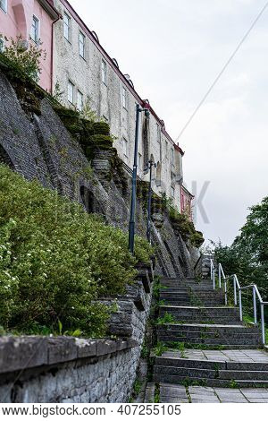 A Photo Of An Pedestrian Walkway In The City Of Talinn, Estonia.