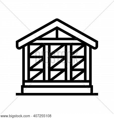 Wooden Frame Building Line Icon Vector. Wooden Frame Building Sign. Isolated Contour Symbol Black Il