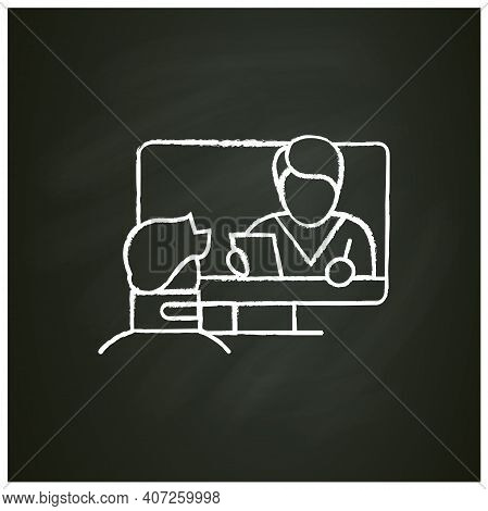 Online Rehabilitation Chalk Icon.telehealth Medical Care.virtual Rehabilitologist Consultation.telem