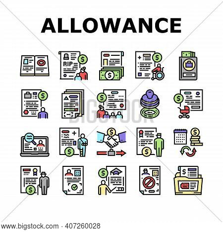 Allowance Finance Help Collection Icons Set Vector. Checking Status And Issue Of Allowance, Loss Of 