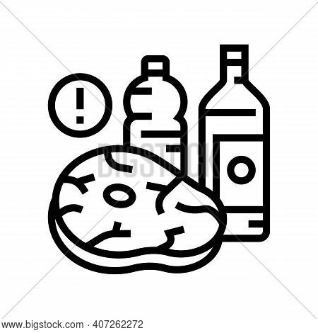 Meat, Fat Oil Unhealthy Products For Gout Disease Line Icon Vector. Meat, Fat Oil Unhealthy Products
