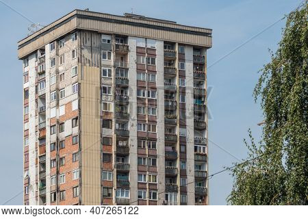 Residential building in Sarajevo with bullet holes and marks of the war in Sarajevo, Bosnia and Herzegovina