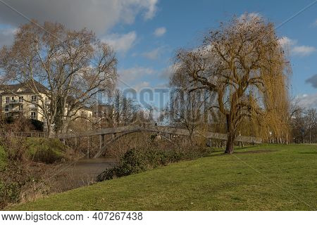 Small Footbridge Over The Nidda River In Frankfurt-hoechst, Germany