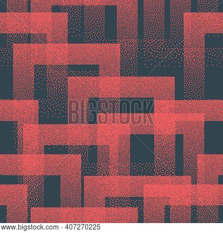 Vector Stippled Weird Trendy Seamless Pattern Red Blue Colored Abstract Background. Retro Handmade T