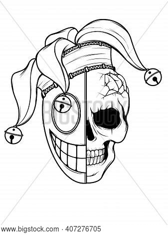 Half Skull Mask Smiling Crazy Clown Hat