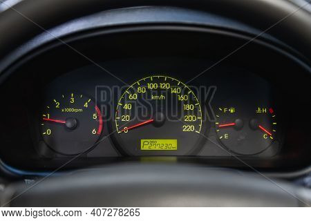 Novosibirsk, Russia - February 07 2021: Hyundai Starex,speedometer, Tachometer And Steering Wheel. S