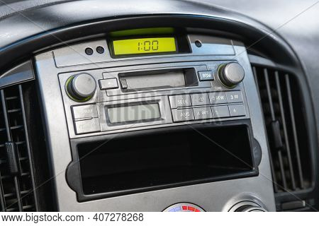 Novosibirsk, Russia - February 07 2021: Hyundai Starex, Auto Interior, Car Stereo Audio System Front
