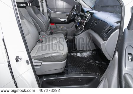 Novosibirsk, Russia - February 07 2021: Hyundai Starex, Interior Of New Modern Suv Car With Automati